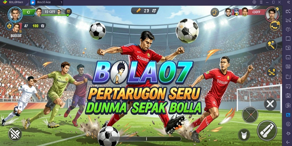 Tampilan seru dari gameplay BOLA07 dalam aksi pertandingan sepak bola.