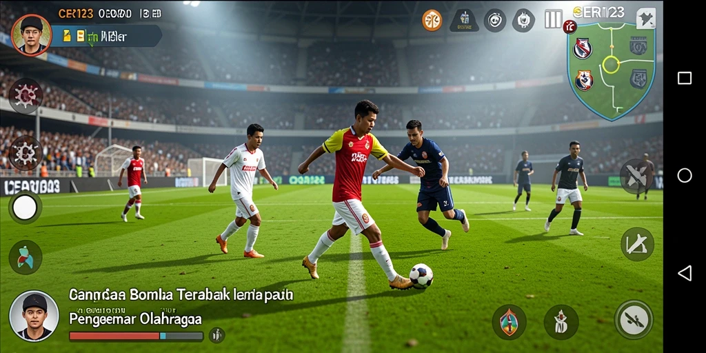 Screenshot CERI123 yang menampilkan aksi sepak bola yang mendebarkan.