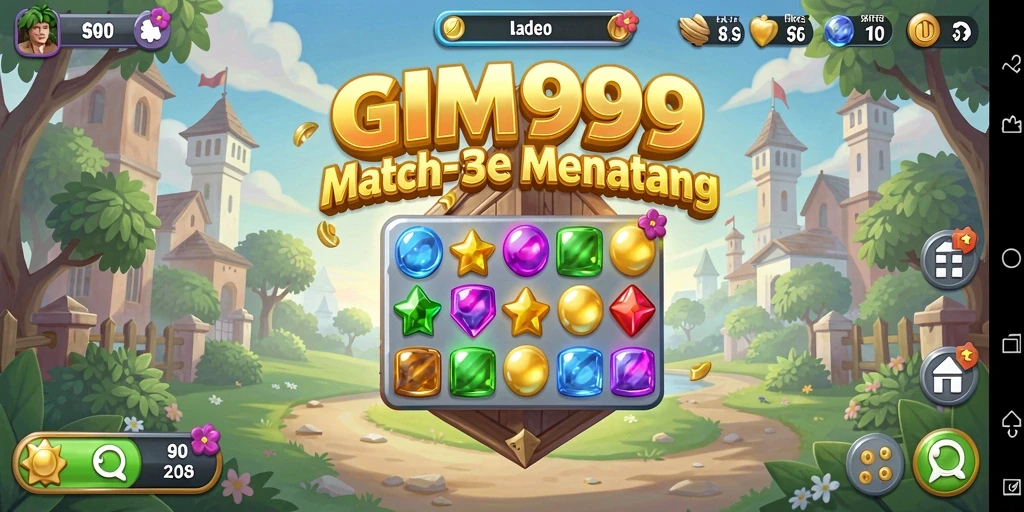 Screenshot utama GIM999 menampilkan gameplay seru dan menantang Match-3.
