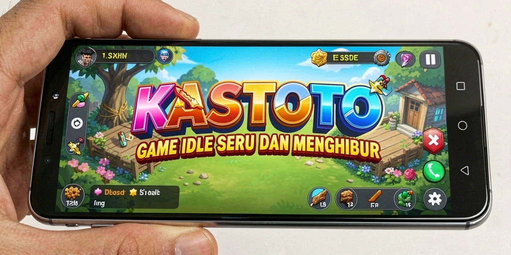 Screenshot gameplay KASTOTO menampilkan kemajuan kerajaan yang sedang dikembangkan.
