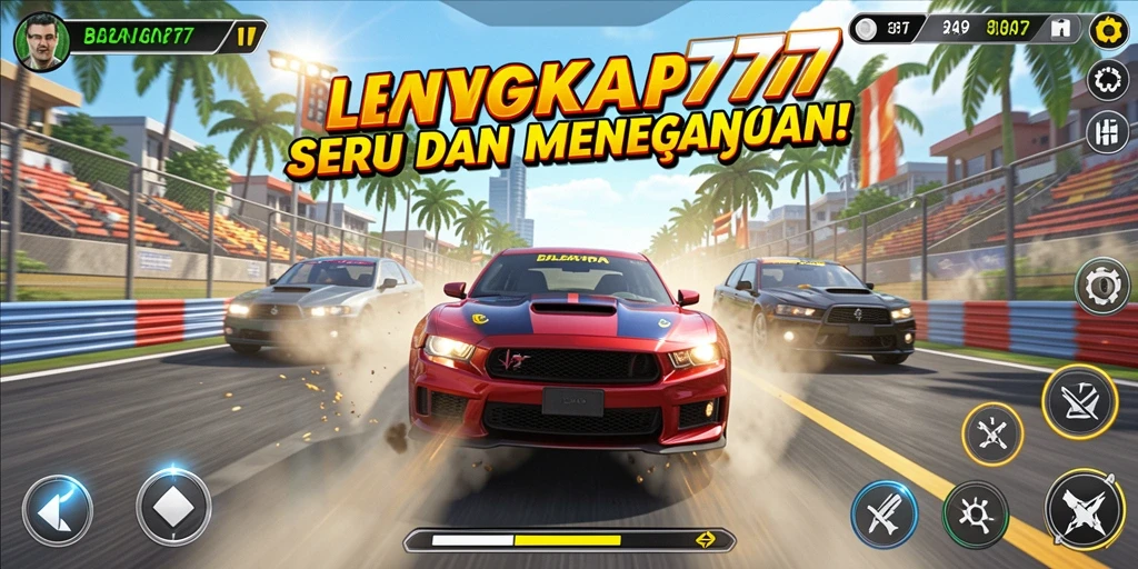 Screenshot gameplay LENGKAP777 yang menampilkan aksi balapan menegangkan.