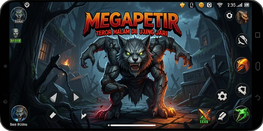 Tampilan gameplay dari MEGAPETIR yang menyeramkan dan penuh misteri.