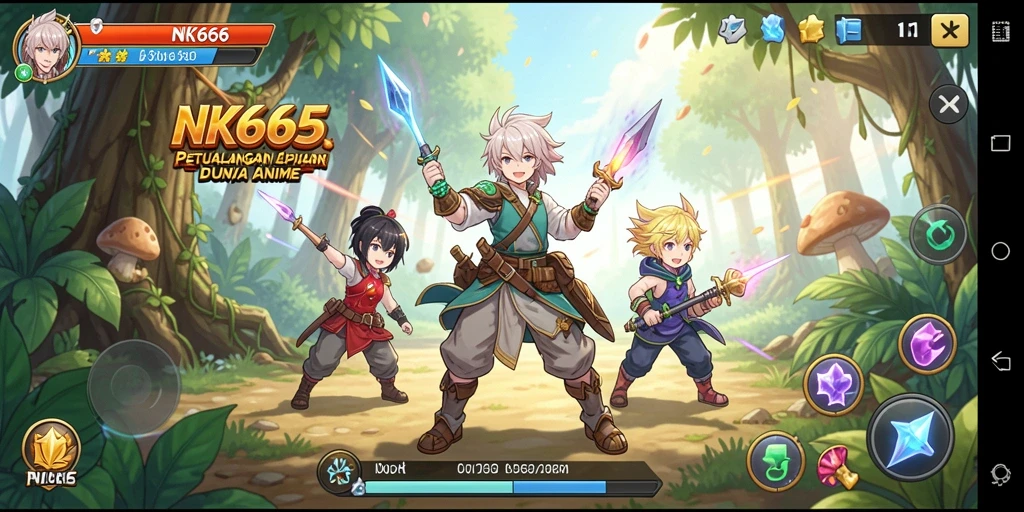 Tangkapan layar gameplay NK666 yang menampilkan pertarungan karakter anime.