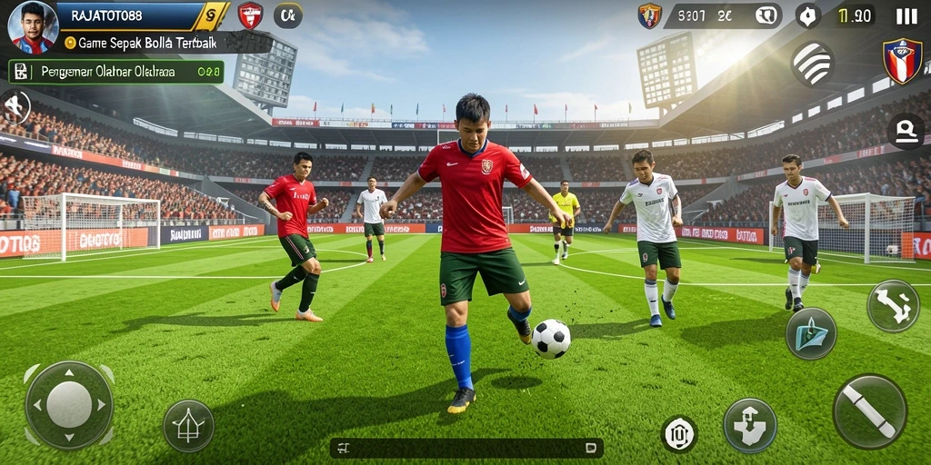 Tampilan gameplay menarik dari RAJATOTO88 yang menggambarkan aksi pertandingan sepak bola.