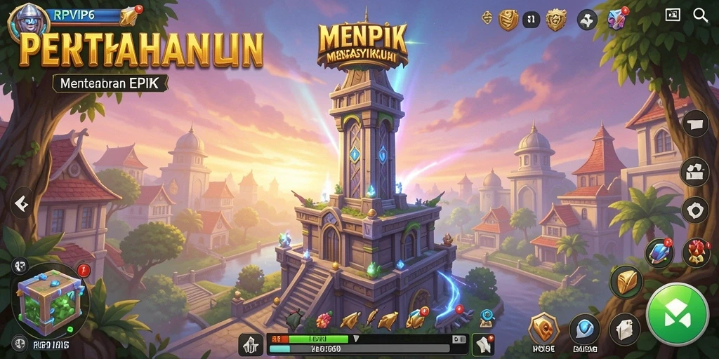 Tangkapan layar utama RPVIP6 yang menunjukkan aksi Tower Defense yang intens.