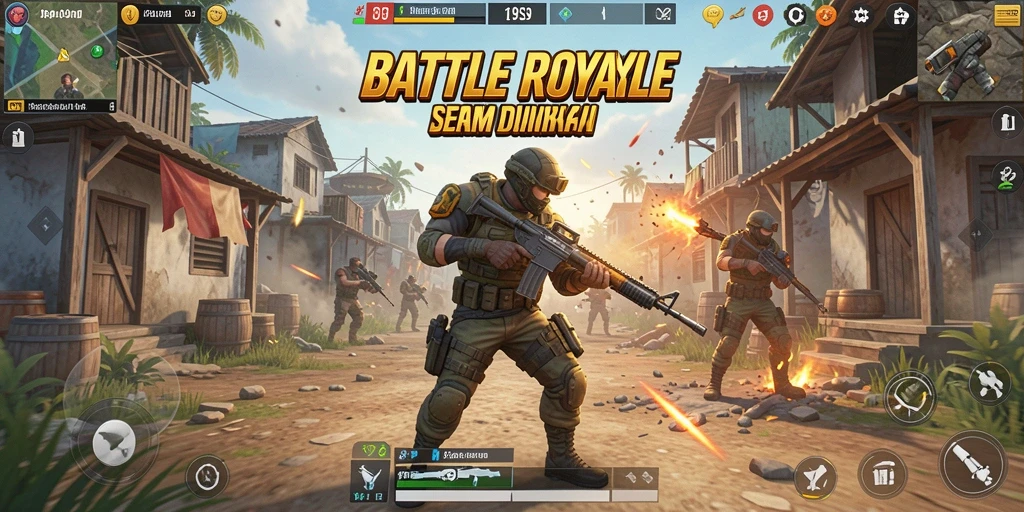 Screenshot S9S9 menunjukkan aktivitas intense di arena Battle Royale.