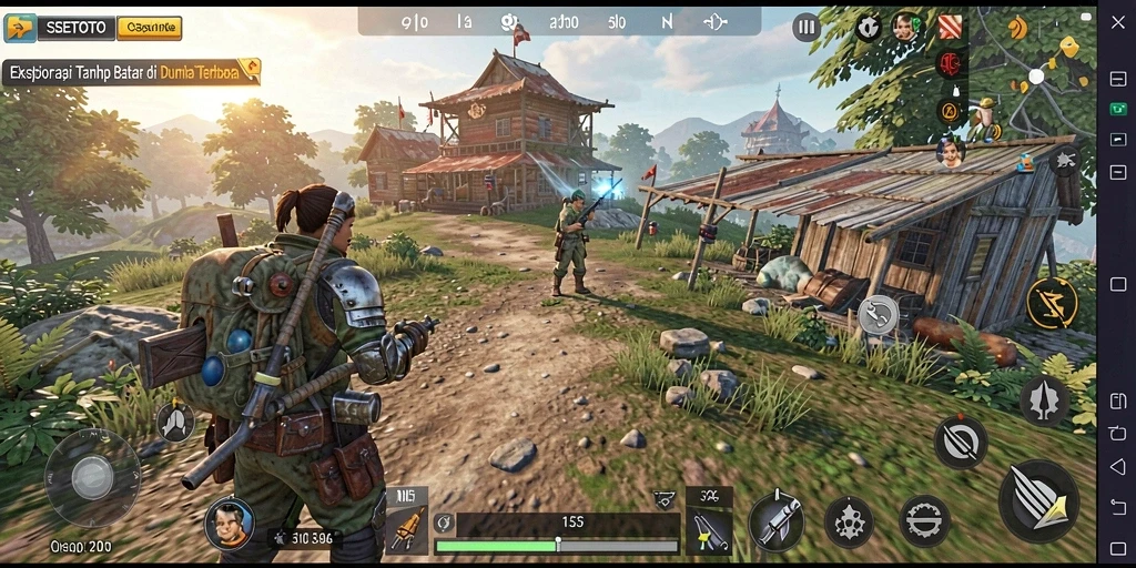 Screenshot gameplay SESETOTO yang menampilkan dunia terbuka yang luas.