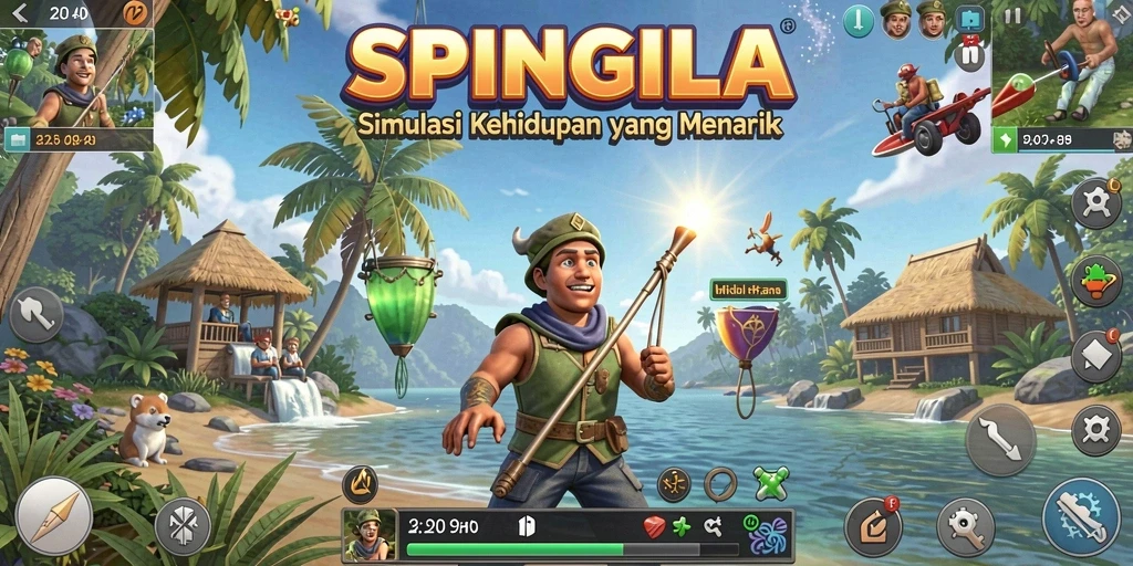 Tangkapan layar utama SPINGILA menunjukkan gameplay yang dinamis dan menarik.